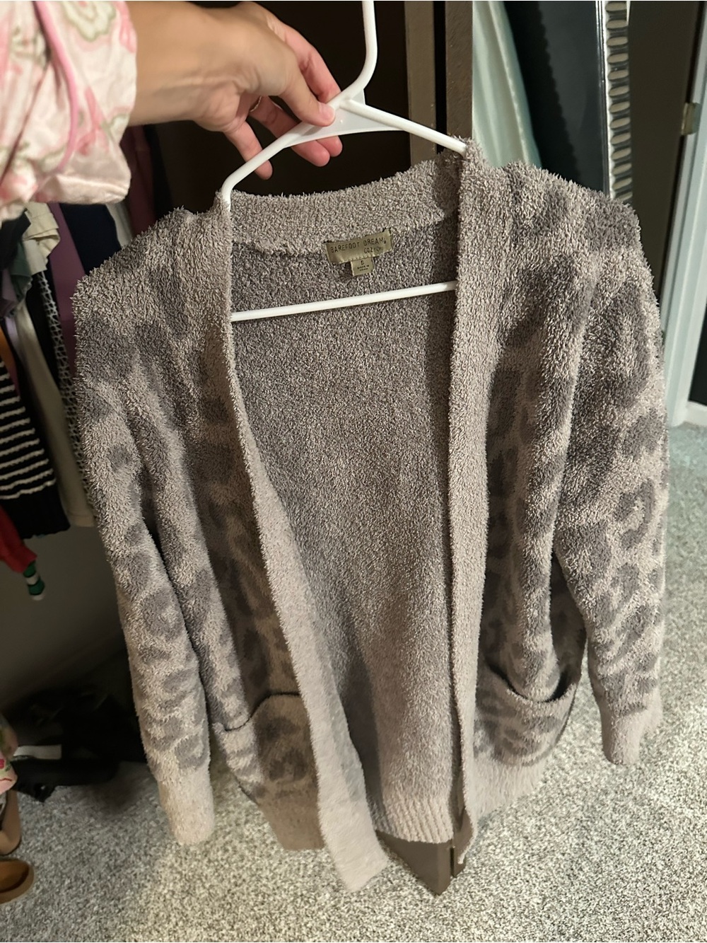 Barefoot Dreams Taupe Leopard Open-Front Cardigan